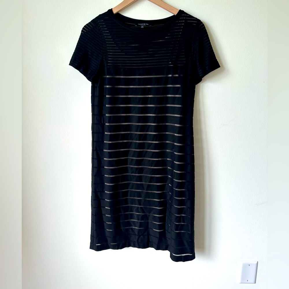 Lafayette 148 Black Striped Sheer Short Sleeve Dress with Slip XS